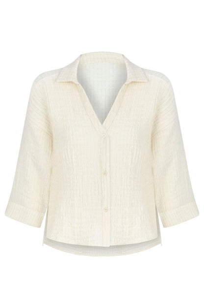 Echo Mini Shirt Natural With Gold Stripes - The Handloom