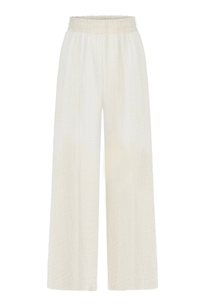 Skye Palazzo Pants Natural With Gold Stripes - The Handloom