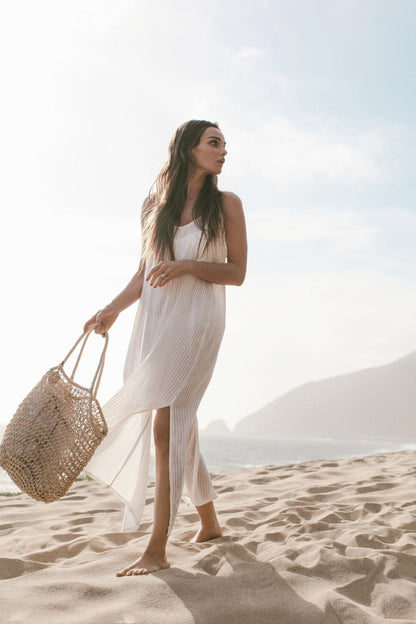 Yaz Maxi Dress White Stripes - The Handloom
